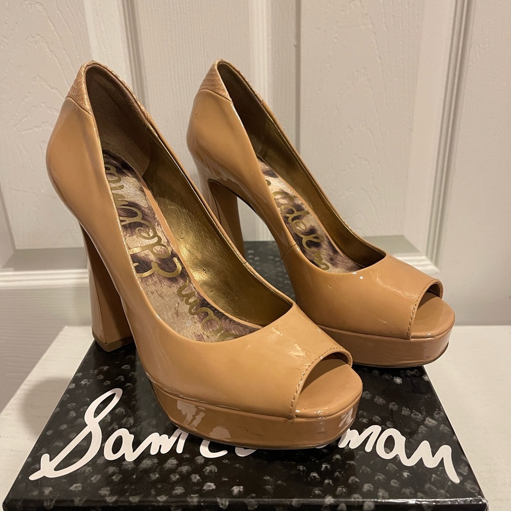 Vintage Sam Edelman Platform Peep Toe Platform Shoes Tacoma Blush